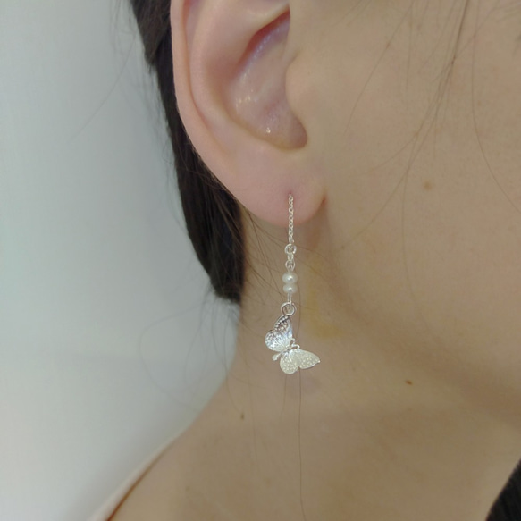 珍珠蝴蝶 925純銀耳環  一對♥ 情人節送禮首選 ♥ [ Shufei Arts & Crafts ] 第2張的照片