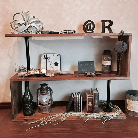 黒鉄パイプ×ウォルナット】多目的アイアンシェルフ・ラック 棚  