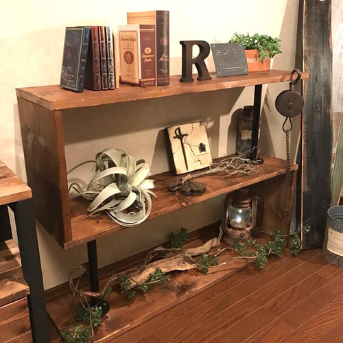 黒鉄パイプ×ウォルナット】多目的アイアンシェルフ・ラック 棚  