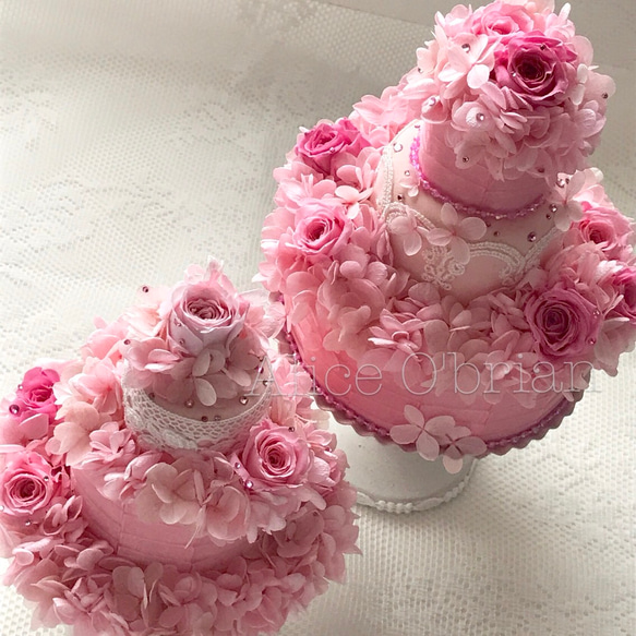 ♡ウェディングケーキウェルカムオブジェ〜Pink Lace♡リングピローにも♡スワロフスキー付き♡ 4枚目の画像