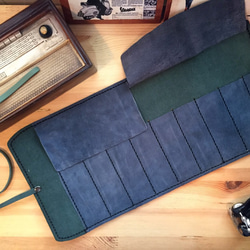 ─キノコ詩人の革の手作りの革レトロ筆箱：9台のグリッド機器。 （ボリュームペン、ブラシバッグ、バッグ鉛筆、ペンバッグ、ツールバッ 7枚目の画像