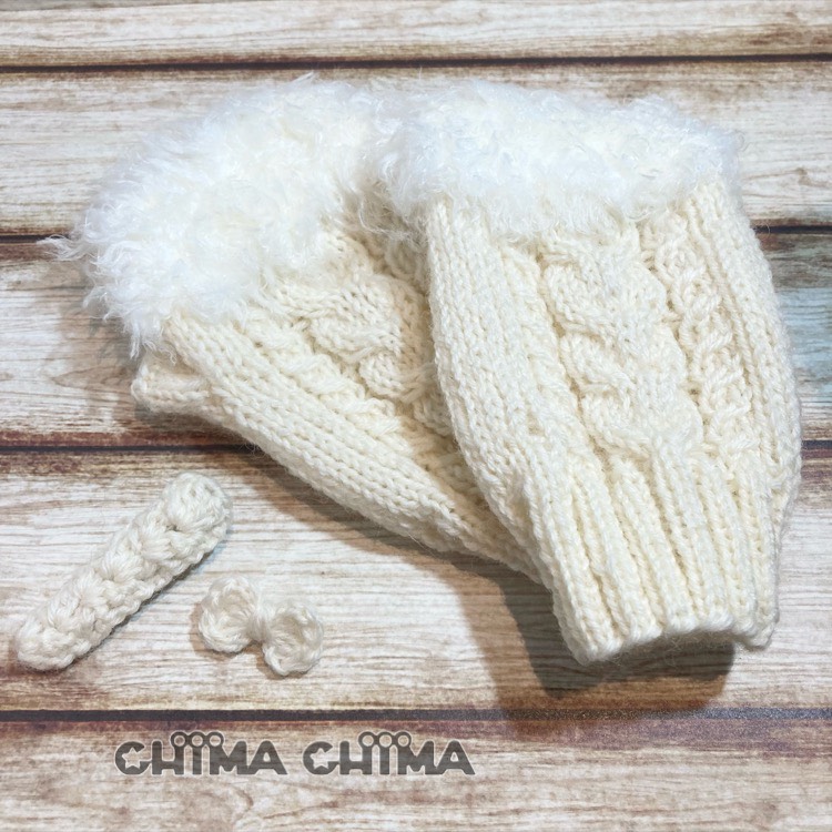 creema限定　ニットの福袋　ハンドウォーマー＊ヘアクリップ＊ブローチ　白