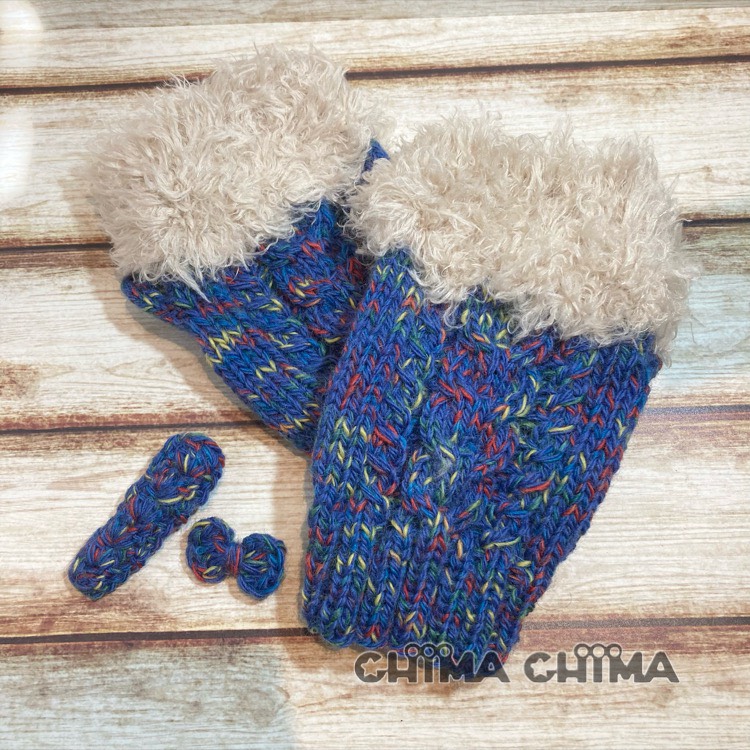 creema限定　ニットの福袋　ハンドウォーマー＊ヘアクリップ＊ブローチ　ブルー系