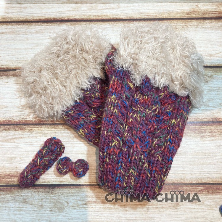 creema限定　ニットの福袋　ハンドウォーマー＊ヘアクリップ＊ブローチ　パープル系