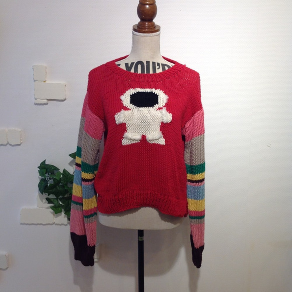 【手編み】宇宙飛行士手編みセーター　濃紺 2枚目の画像