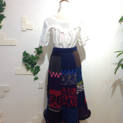【手編み】薔薇パッチワーク風 ニットスカート 2枚目の画像