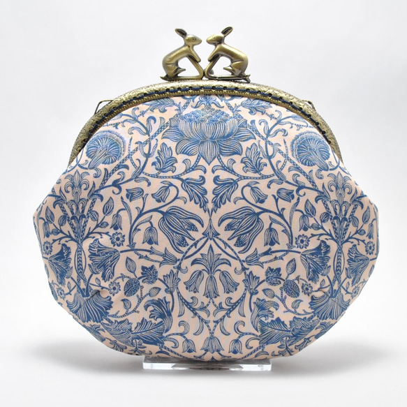 リバティプリント ロデン・ウッド ピンク＆ブルー がま口ポーチ 口金12.5cm 1枚目の画像