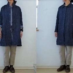 【ｋ様専用ページ】濃ブルー/インディゴリネンデニム　  すっきりコート 2枚目の画像