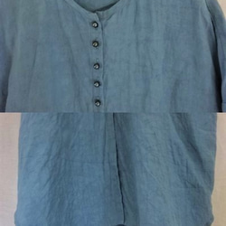 【受注制作】スチールブルー/綾織り40リネン　ロングシャツカーデ 4枚目の画像