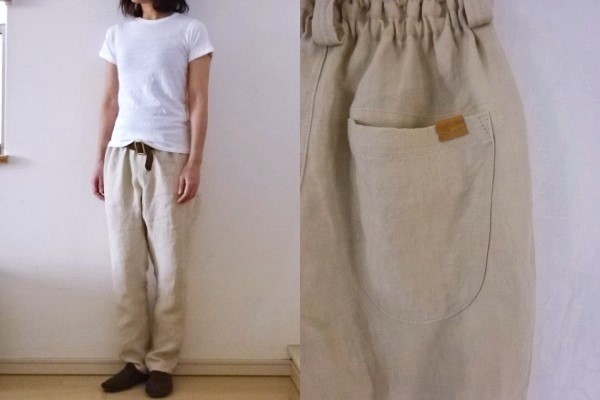 【受注制作】アイボリーベージュ　綾織り40リネン　ゆるりパンツ