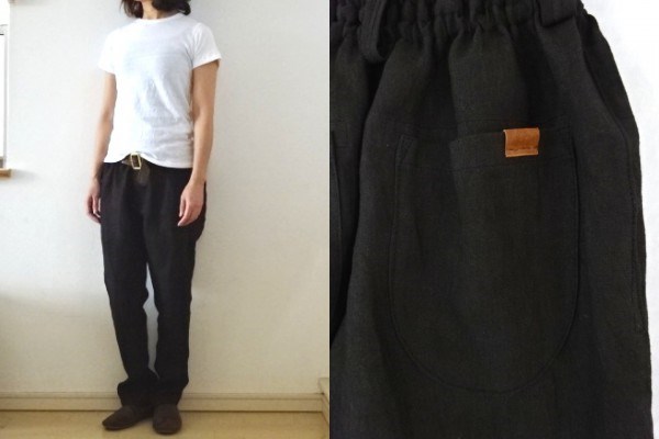 【受注制作】黒　綾織り40リネン　ゆるりパンツ
