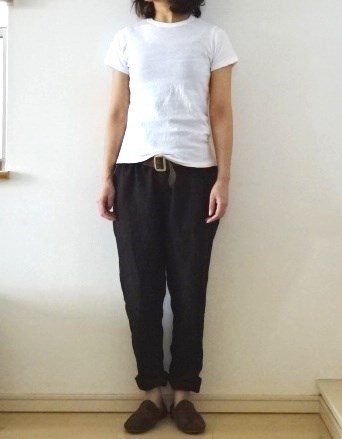 【受注制作】黒　綾織り40リネン　ゆるりパンツ