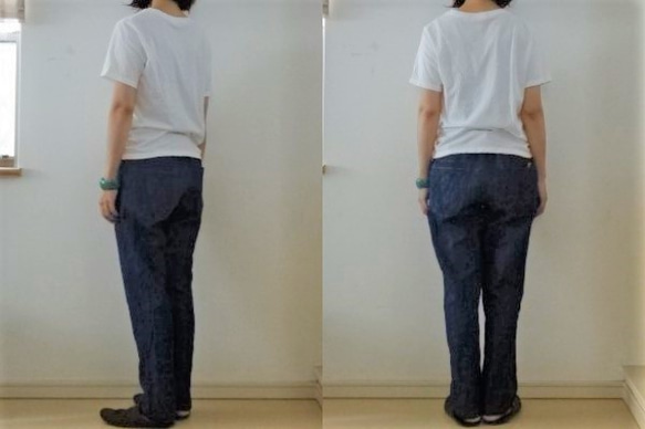 【受注制作】濃ブルー/インディゴリネンデニム　ゆるりパンツ 3枚目の画像
