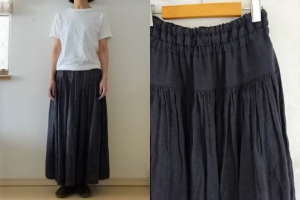【受注制作】天日干し40リネン　ヨーク切替ギャザースカート