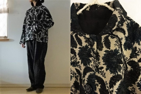 【受注制作】ゴブラン織り　丸襟ショートジャケットコート(総裏) 1枚目の画像