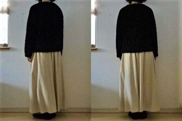 【受注制作】オフベージュwool　フレアーギャザーマキシロングスカート(裏地付) 3枚目の画像