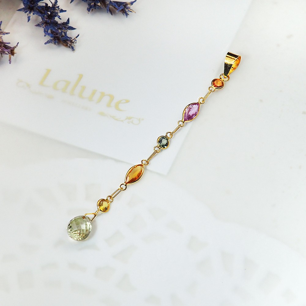 ||ラウンドカラフルコランダムペンダント付きオリーブカット||ポジティブ18KイエローゴールドKカラー繊細で繊細なペンダント