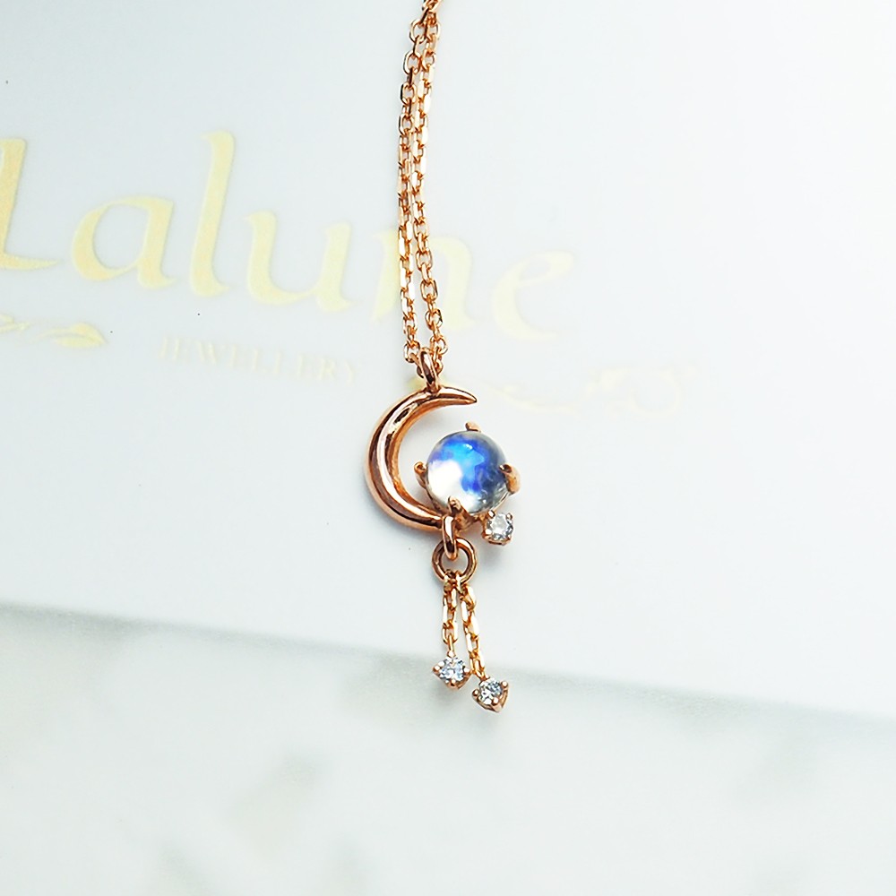 ||静かな夏の夜||スリランカブルームーンライトポジティブ10Kゴールドローズゴールドタッセルスモールダイヤモンドエクストラファ