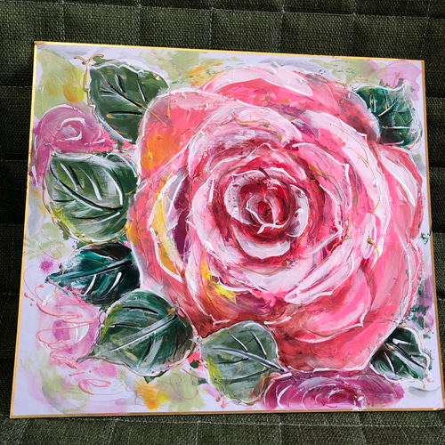薔薇 色紙 アクリル画 イメージ画 手描き 絵画 絵画 marie 通販
