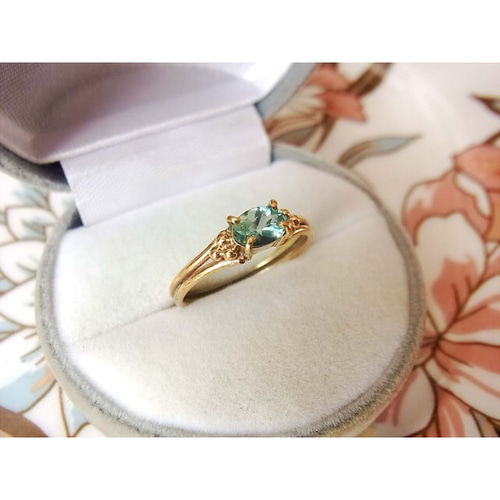 ミントグリーンアパタイト アンティーク風リング オーバルファセット