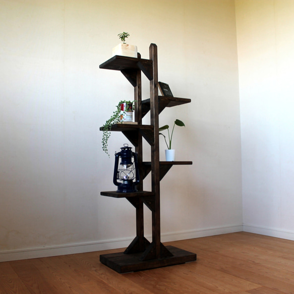 樹木のようなディスプレイシェルフ 棚板の高さを自由にセットできる木製（無垢材）オーディオラック１R4タイプ （TS670-P25-2C）注文後製作 BC2039182705(15640円)