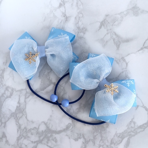 ハンドメイド 雪の結晶リボンチャーム ハンドメイド 雪の結晶リボンチャーム