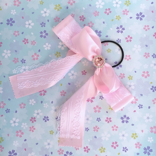 ハンドメイド☆キッズリボン☆ピンク☆きらきらビジューと揺れる