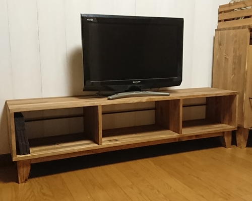 パイン無垢集成材 TVボード 120サイズ セミオーダー品　ダークウォールナット テレビボード 120センチ パイン無垢 アイアン 木製 天然木