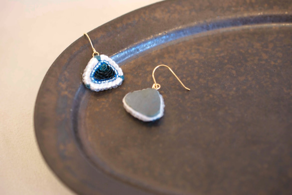 矽藻刺繡耳環（耳環）藍色 第2張的照片