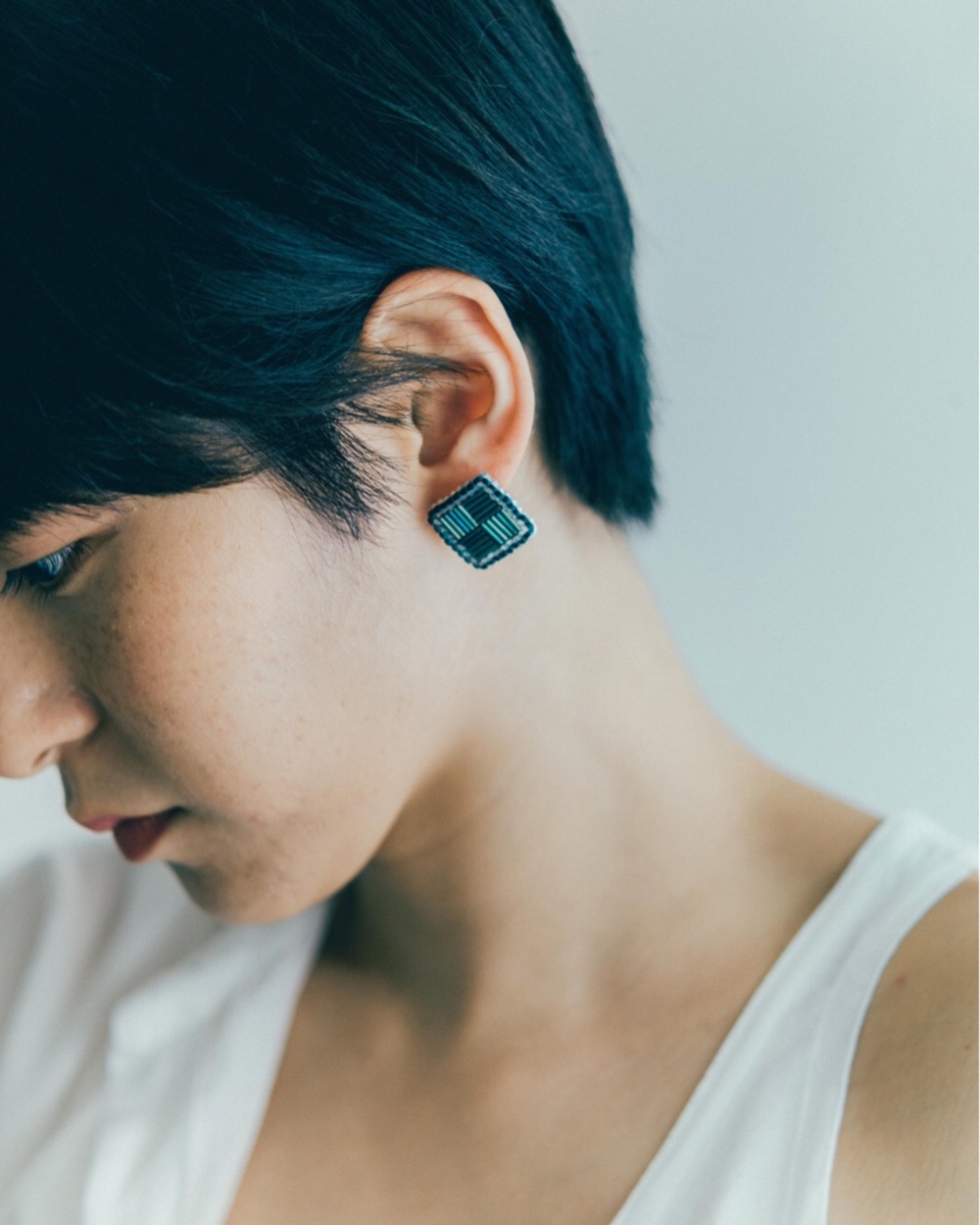 tile(L)刺繍ピアス(イヤリング)　green