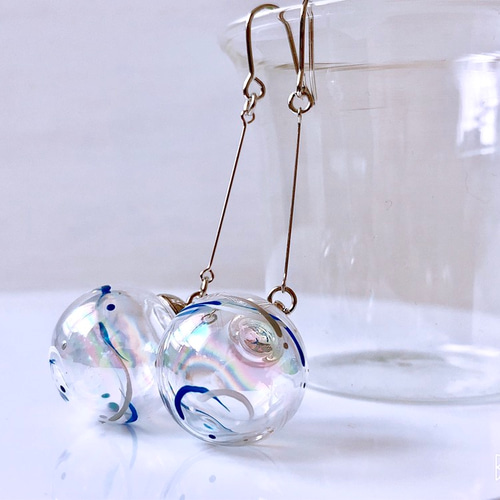 ヨーヨー(水風船) ピアス イヤリング ワンカラーver. ジャンボ18mm玉》ヨーヨー水風船ピアス /イヤリング 《ブルー×ロジウム
