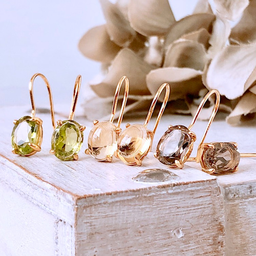 ♠️宝石質シトリンsilver925製18kgpフックピアス 11月誕生石 8×6mm 両