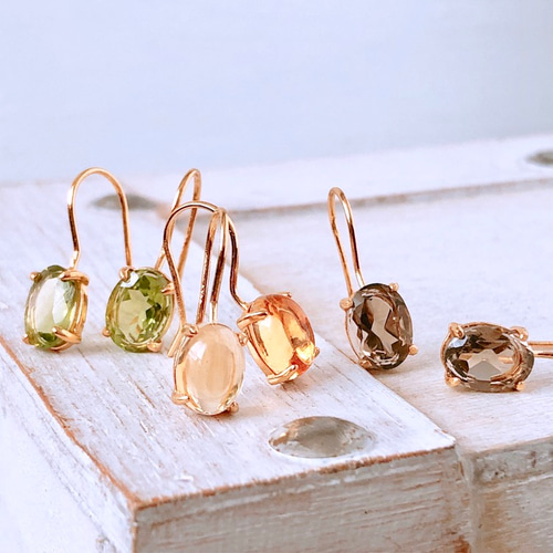 ♠️宝石質シトリンsilver925製18kgpフックピアス 11月誕生石 8×6mm 両