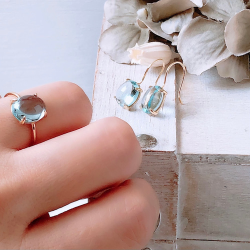 宝石質スカイブルートパーズAAA 10×8mmsilver925製リング18kgp