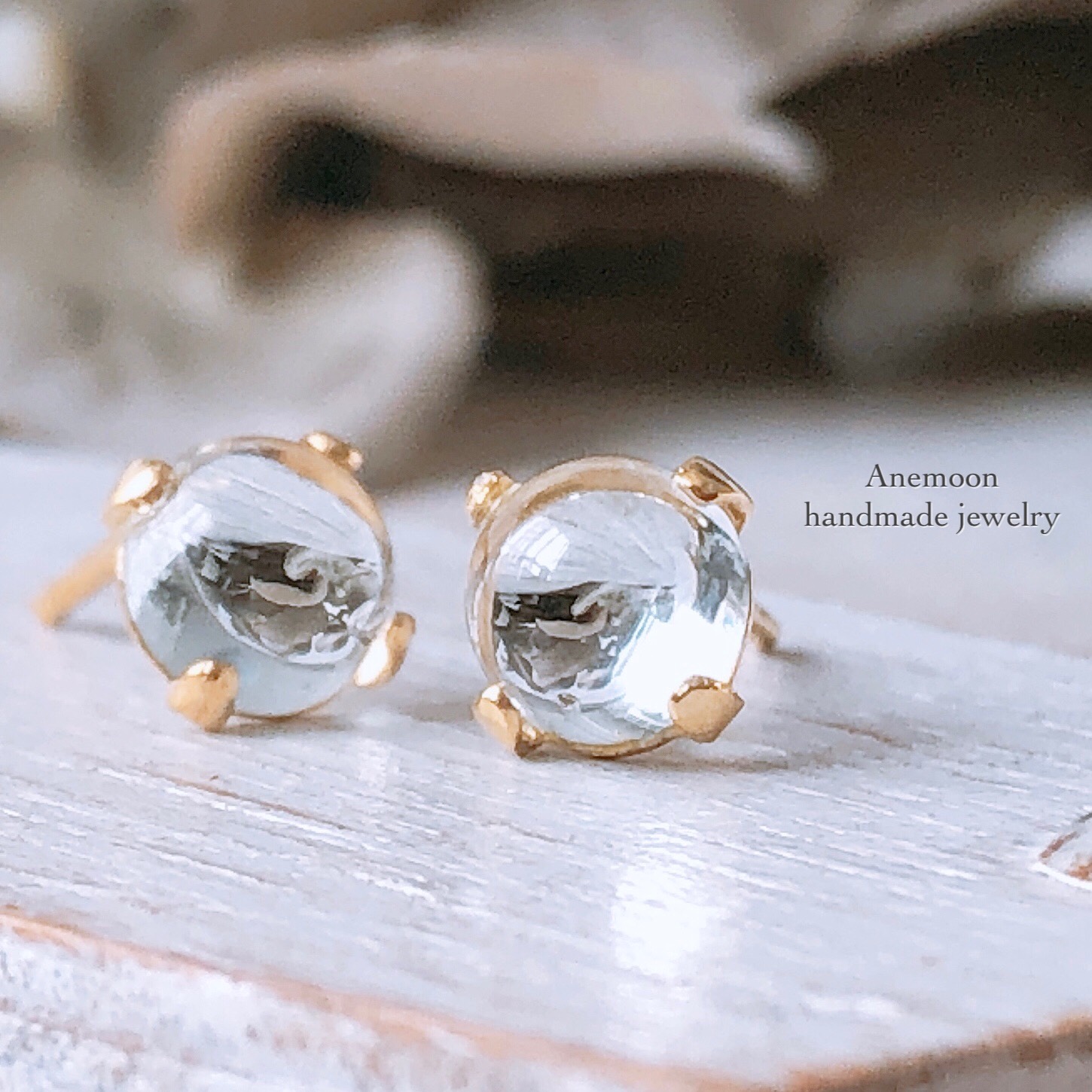 天然石アクアマリン14kgf製ピアス 5mm 3月誕生石 両耳用 人魚の石