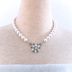 燕花珠寶 x 白色棉質珍珠項鍊 10 毫米珍珠磁性金屬配件 2way 裝飾品可拆卸 第4張的照片