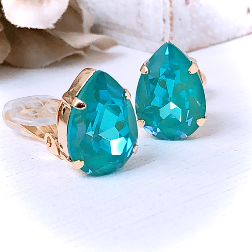 スワロの雫イヤリング/ピアス クリスタルラグーナディライト 14×10mm 