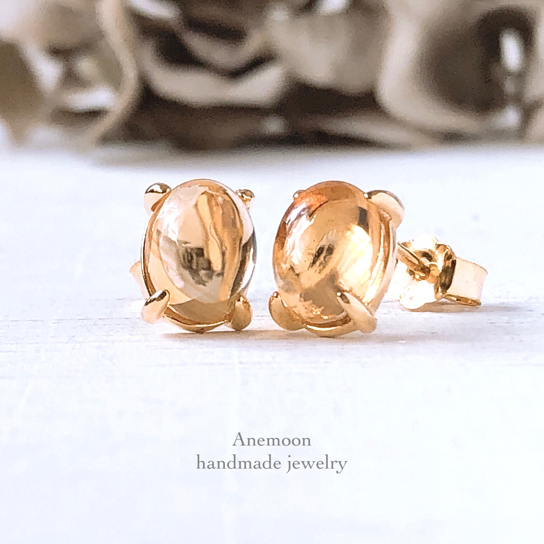 ♠️宝石質シトリンsilver925製18kgp ピアス 11月誕生石  8×6mm 両耳用