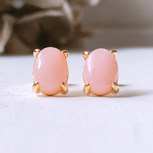 【ラッピング不可】 天然石ピンクオパール18kgpピアス pierce Opal Pink 10月誕生石 ピアス