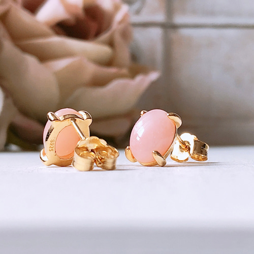 天然石ピンクオパール18kgpピアス 10月誕生石 Pink Opal pierce