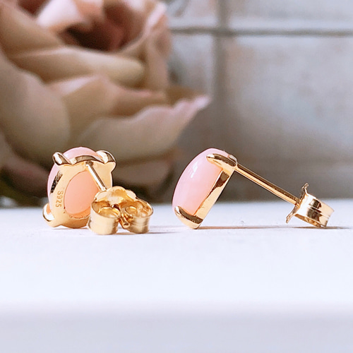 天然石ピンクオパール18kgpフックピアス 10月誕生石 Pink Opal