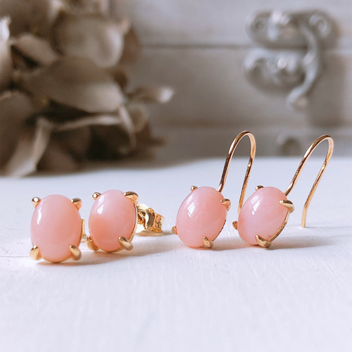天然石ピンクオパール18kgpピアス 10月誕生石 Pink Opal pierce 天然石ピンクオパール18kgpピアス 10月誕生石 Pink Opal pierce