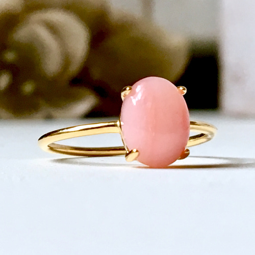 天然石ピンクオパール18kgpピアス 10月誕生石 Pink Opal pierce