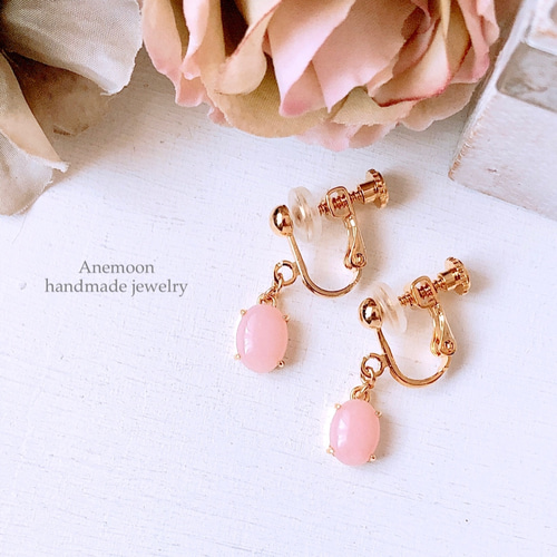 天然石ピンクオパール18kgpピアス 10月誕生石 Pink Opal pierce 天然石ピンクオパール18kgpピアス 10月誕生石 Pink Opal pierce