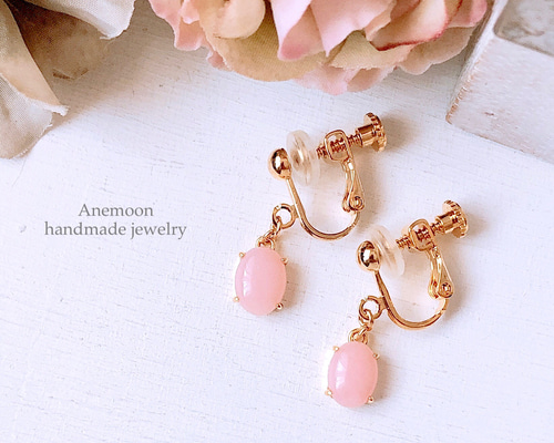 天然石ピンクオパール18kgpイヤリング/ピアス 10月誕生石 8×6mm 天然石ピンクオパール18kgpイヤリング/ピアス 10月誕生石 8×6mm