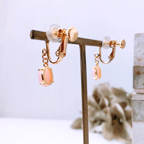 1点作品☆ 希少石ピンクオパールピアス　イヤリングに変更可能☺︎ 天然石ピンクオパール18kgpフックピアス 10月誕生石 Pink Opal