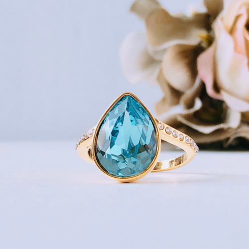 雫スワロリング アクアマリン×ゴールド】約13/15号 指輪・リング
