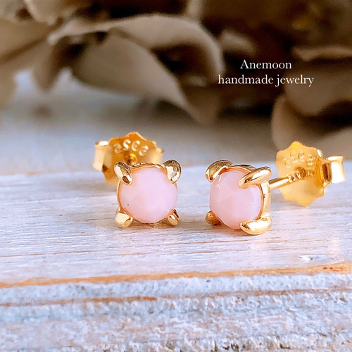 宝石質ローズカットプレシャスオパール k10ロングフックピアス 宝石質