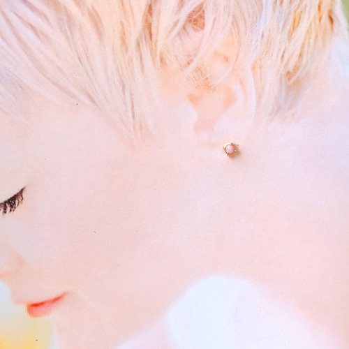 天然石ピンクオパール18kgpピアス 4mmローズカット 10月誕生石 両耳用