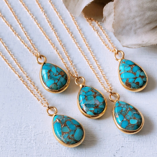 美品✨ターコイズ カットビーズ ネックレス＆ドロップ 雫型